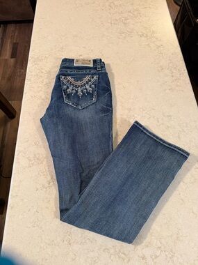Grace Blue Embroidered Back Pocket Bootcut Jeans NWOT